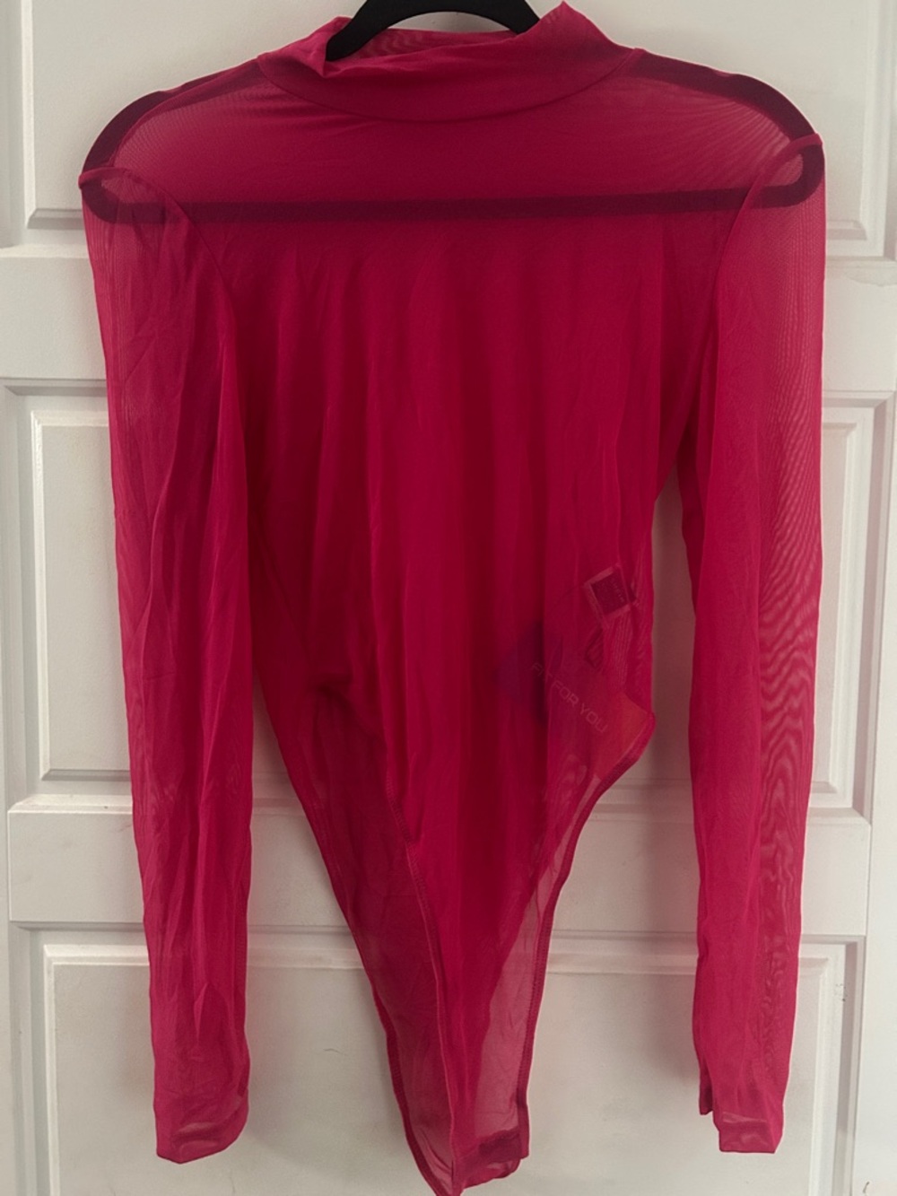 Sheer Long Sleeve Bodysuit in Deep Pink